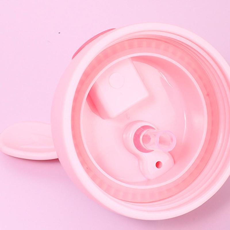 Children School Drinking Water Straw Bottle Cartoon Bunny Straw Baby Cup with Shoulder Strap Water Bottle Kitchen Accessories