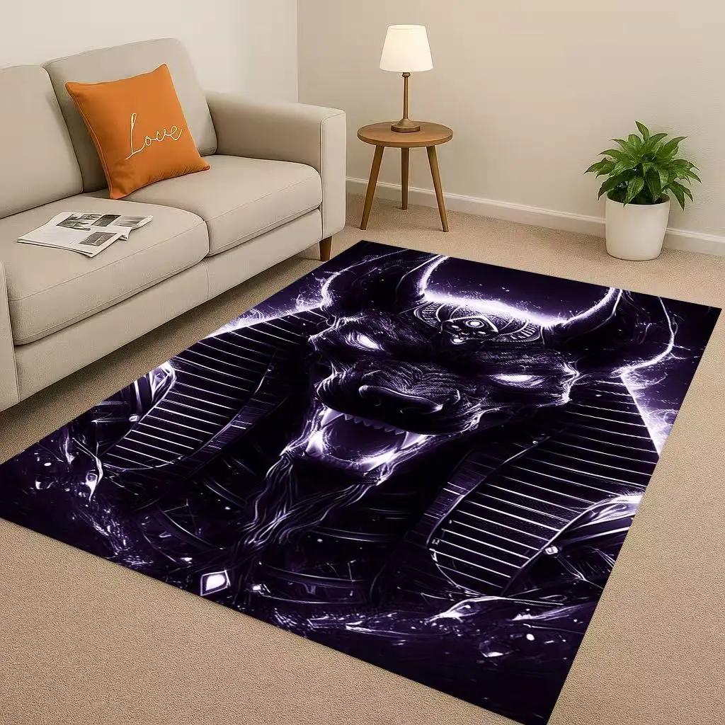Retro Dead God Anubis Pharaoh Ancient Egypt Cartoon Living Room Non-Slip Area Rug Carpet For Bedroom Playroom Sofa,Home Doormat