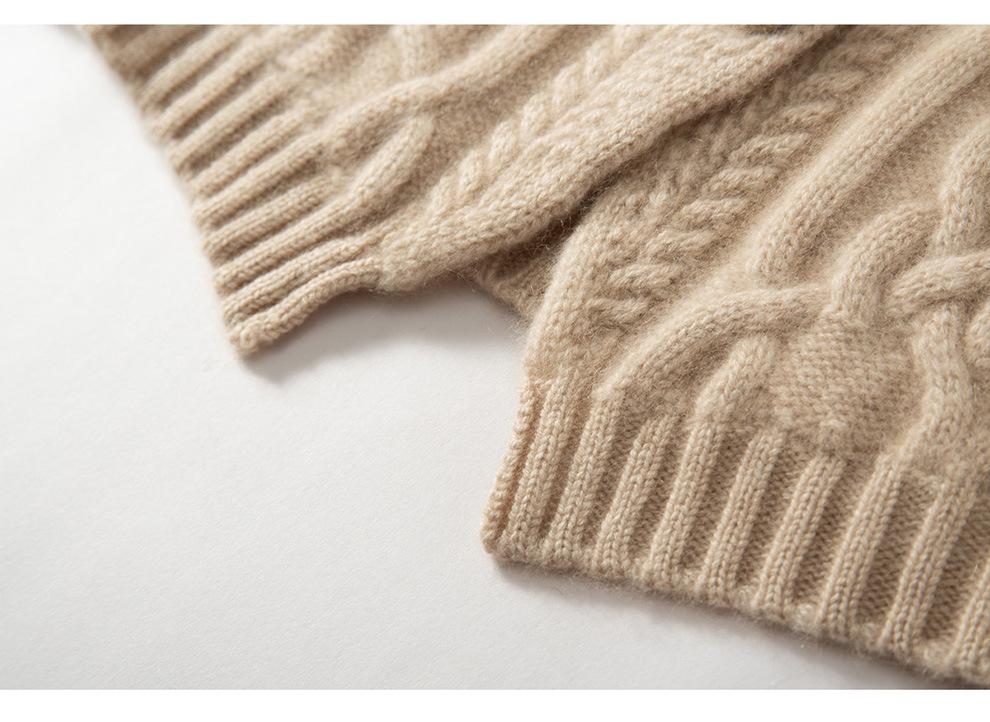 Women's 100% Pure Cashmere Thickened V-neck Cable Knit Cardigan Vest for Autumn/Winter
