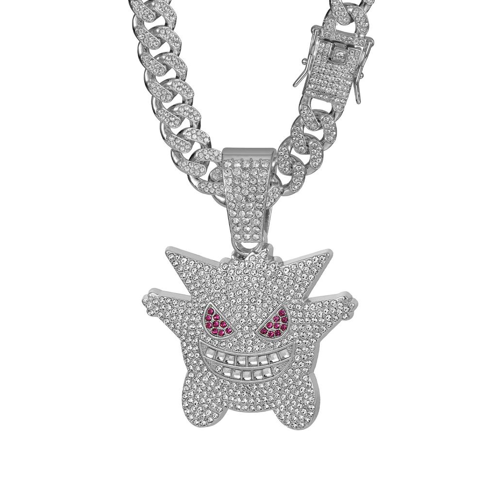Hot-selling Anime Gengui Elf Diamond-encrusted European and American Style Hip-hop Cuban Chain Trendy Men's Necklace Jewelry