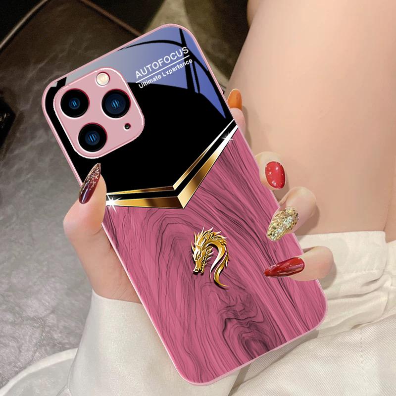 V-förmiger Drachenkopf Rose Lila Für IPhone 15 Pro 14 13 12 Mini 11 XS Max XR 7 8 Plus SE 2020 2022 Gehärtetes Glas Handyhülle