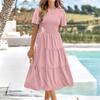 Fashion Slim Fit A Line Pleated Elegant Loose Dresses for Women Summer New Round Neck Casual Vacation Dress Women Vintage Plus Size Long Dress 26357