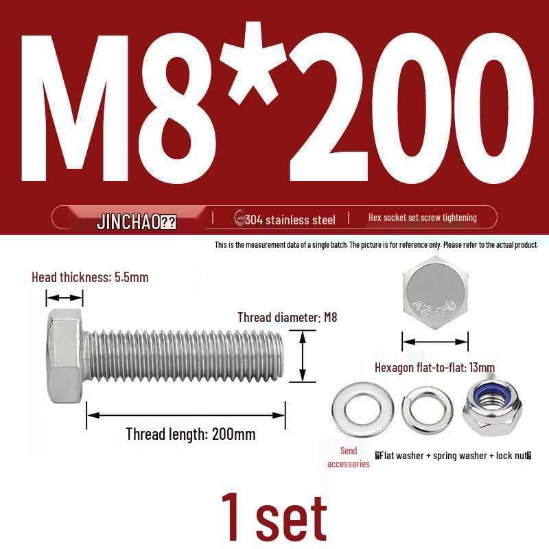 M3-M20 Anti-Loosening 304 Stainless Steel Hex Lock Nut & Bolt Set: M6, M8, M10, M12
