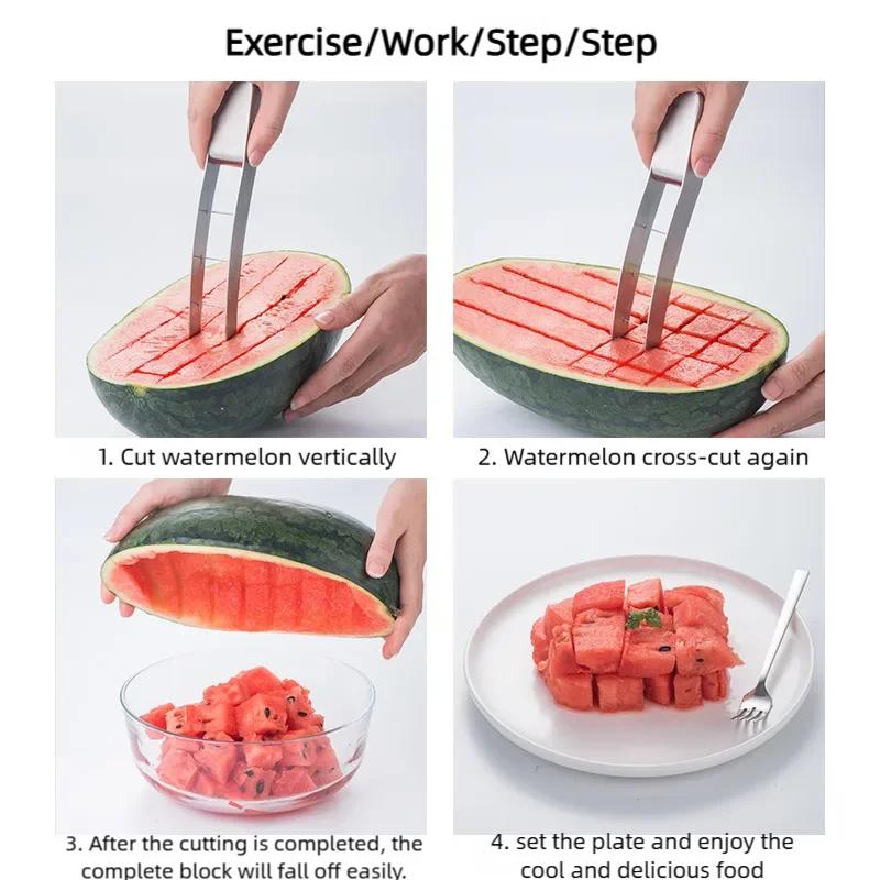 304 Stainless Steel Watermelon Cutter, Kitchen Accessories Fruit and Vegetable Slicer, Core Fruit and Vegetable Tool Clip.