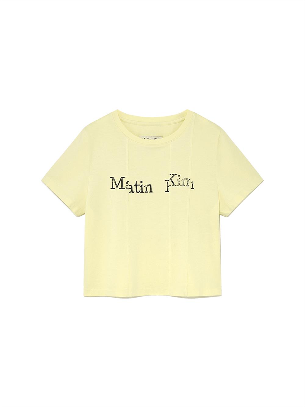 [Matinkim] UNBALANCE TYPO LOGO CROP TOP IN YELLOW S