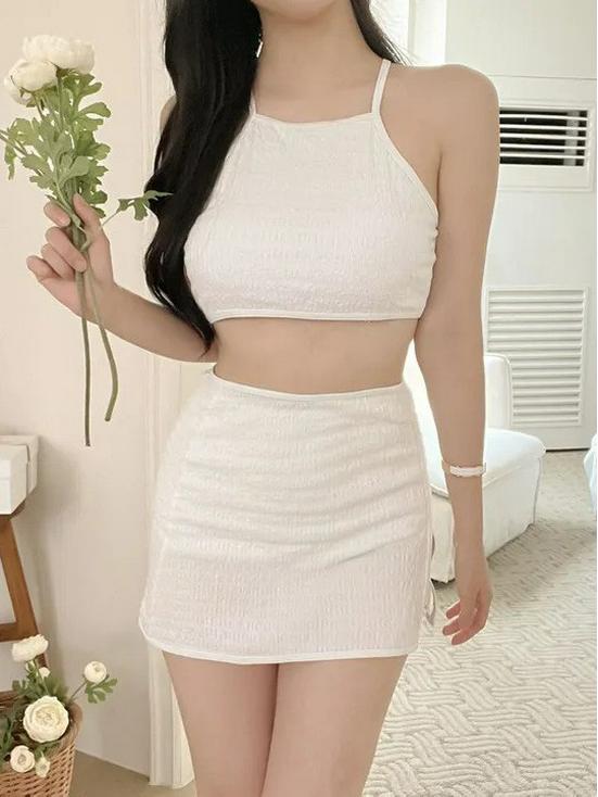 

Женский купальник бикини с высокой талией в корейском стиле: Сексуальный пуш-ап, утягивающий, раздельный купальник для отпуска Extra Large белый