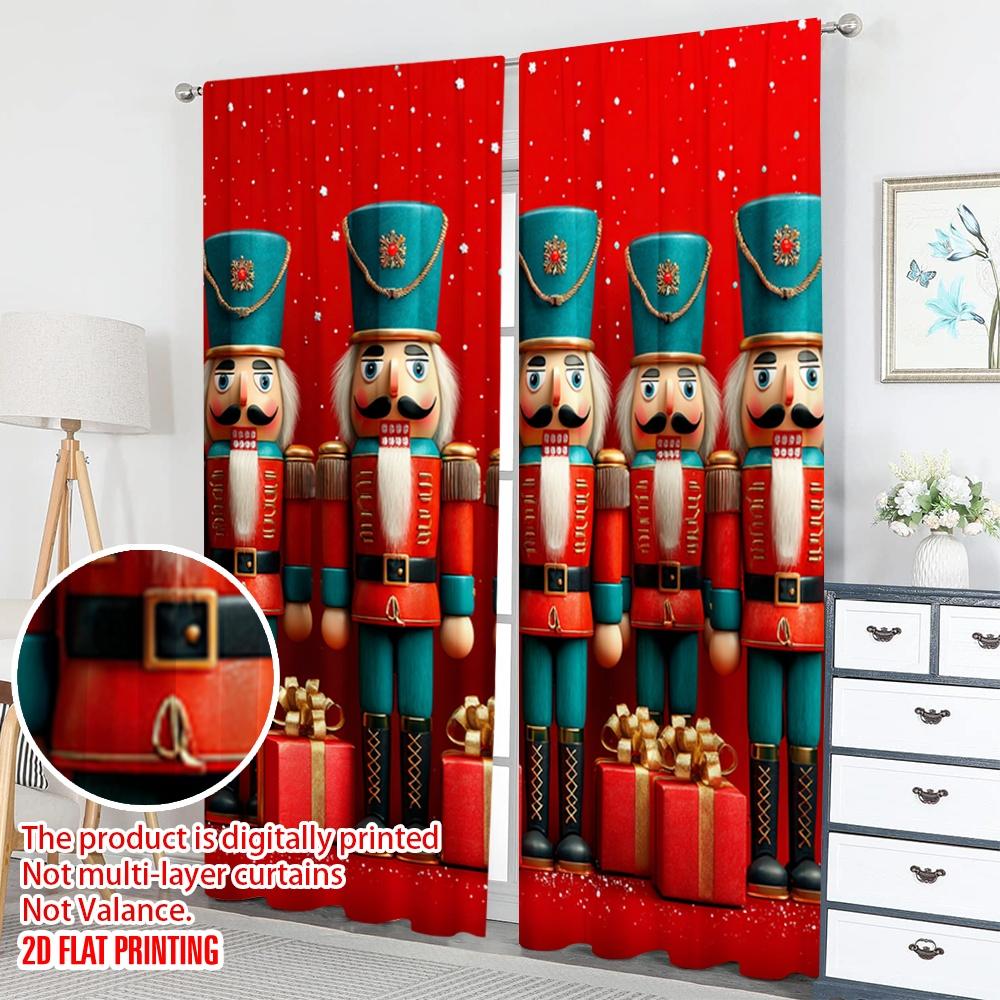 2pcs 2D flat printing Merry Christmas Trendy Curtains Christmas Nutcracker Soldier Gifts Digital Printed Polyester Drapes Party