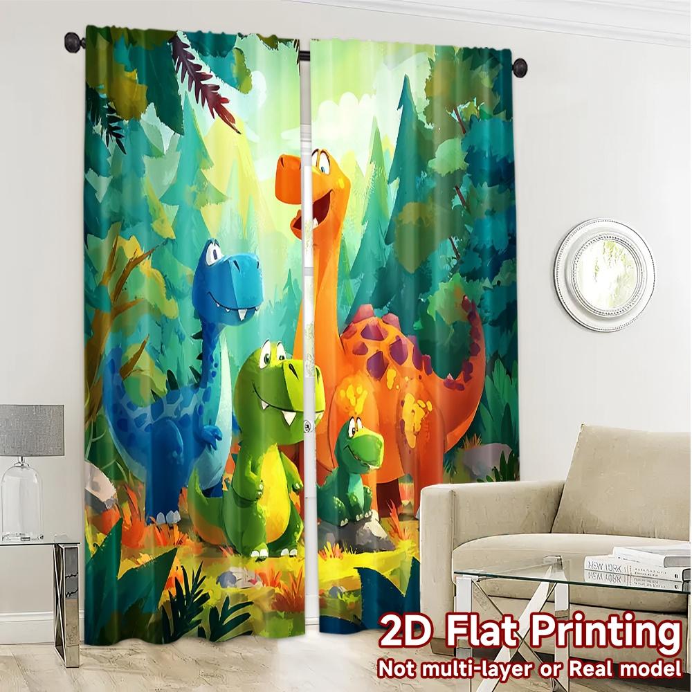 2 st   2D PLATT TRYCK Gardiner (Utan stång) DinoGathering Chic Gardintyg 100% Polyester Gardiner Alla Säsonger Dekorativa