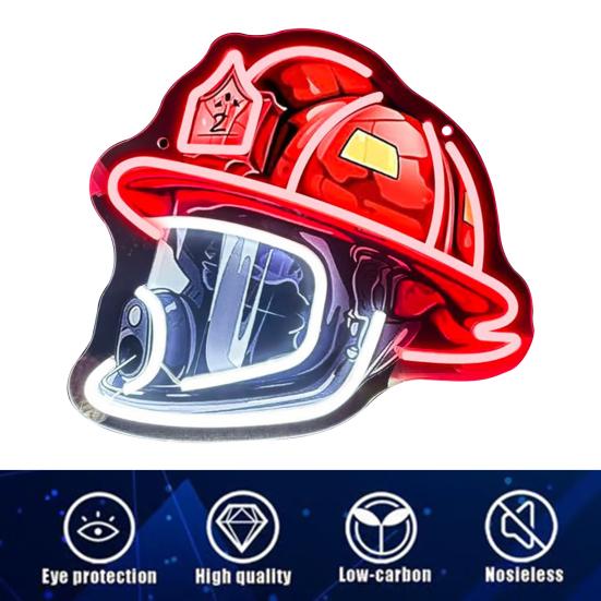 Firefighter Helmet Neon Sign LED Lamp Adjustable Brightness USB-Powered Neon Sign Light Wall Decoration