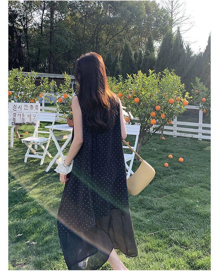 Plus Size Korean Style Black Polka Dot Lace Trim Dress (260 Jin)