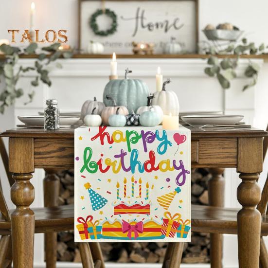 Wszystkiego Najlepszego Bieżnik na Stół Nadruk Balonów i Konfetti Chroni Stół przed Ciepłem i Zarysowaniami Wielokrotnego Użytku Dekoracja Ochronna Stołu Stół na Przyjęcie Urodzinowe