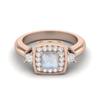 5 MM Cushion Natural Moonstone 925 Sterling Silver Rose Vermeil Side Stone Women Wedding Bridal Ring