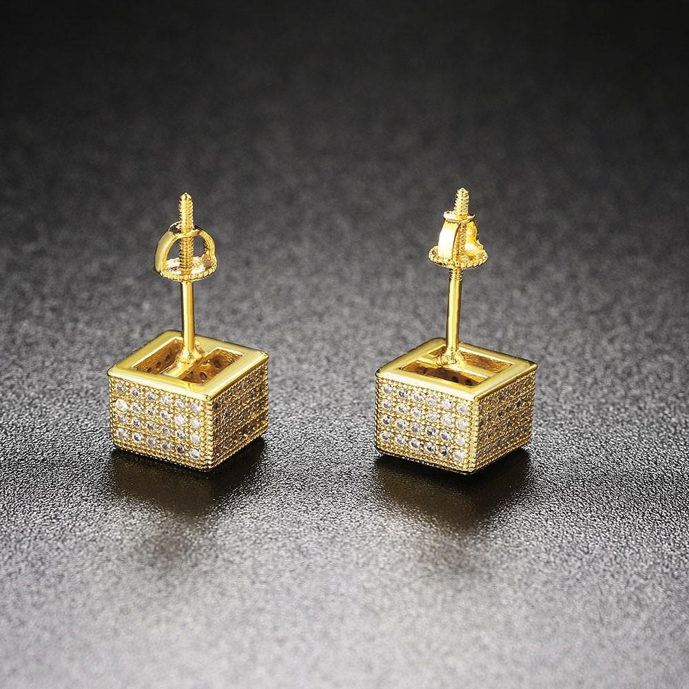 Hip Hop Cube Iced Out Stud Earrings For Women Men Square Micro Pave Crystal CZ Stud Earring Jewelry Accessories Gift OHE109