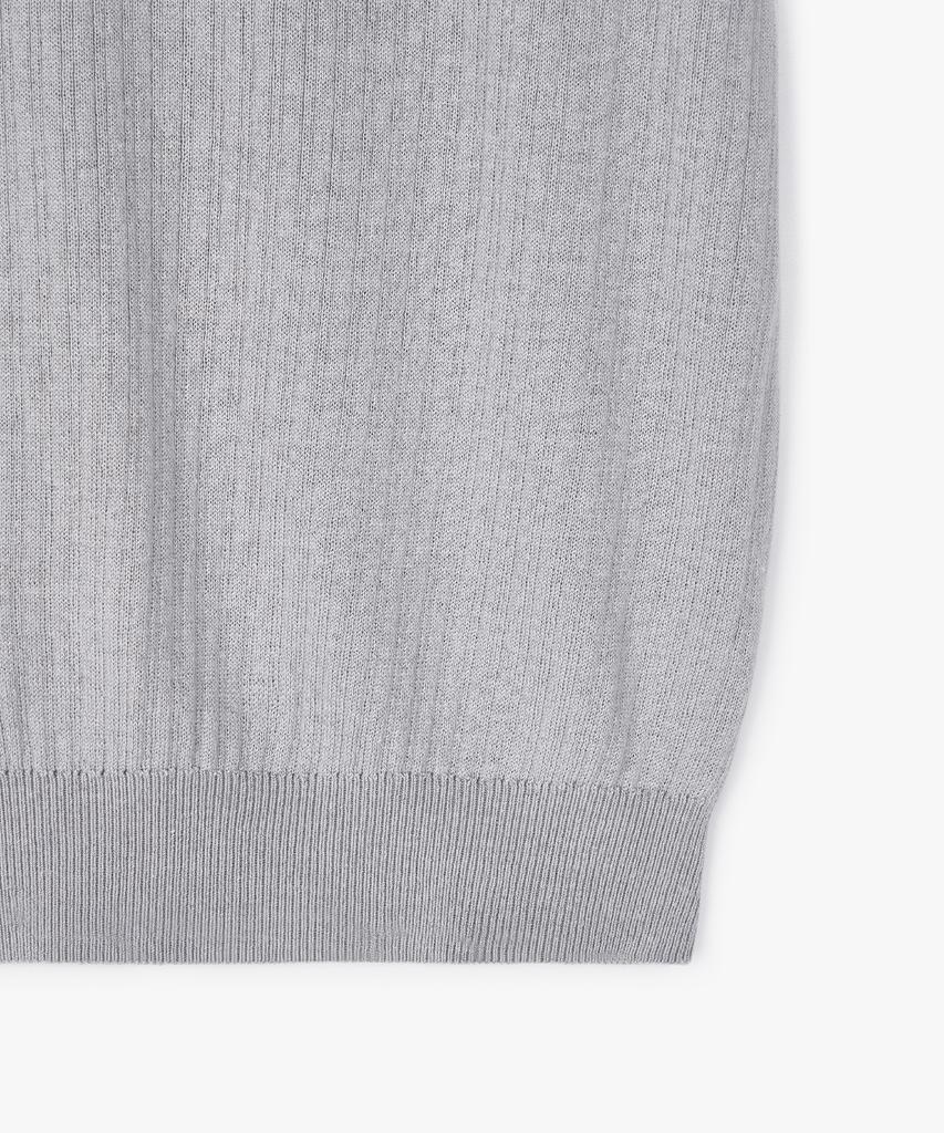POLYGRAM Ribbed Henley Neck Short Sleeve Knit - Gray