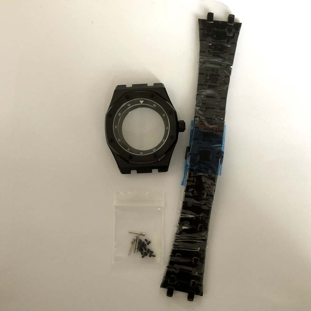 41mm Black Internal Shadow Watch Case Sapphire Glass Stainless Steel Strap Watches Accessories for NH35 NH36 4R Movement