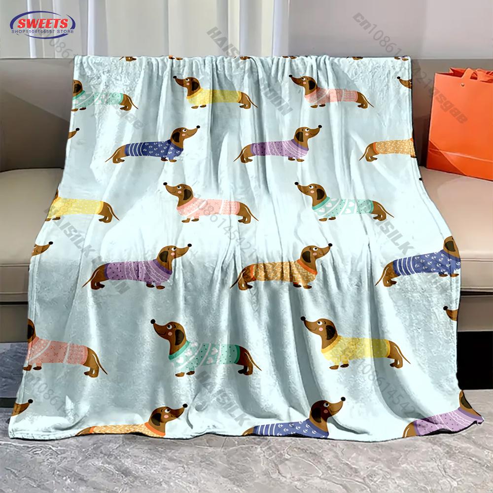 Funny Cartoon Dachshund Blanket Soft Flannel Blanket for Bed Couch Sofa Decor Blanket Birthday Christmas Gift for Son Daughter