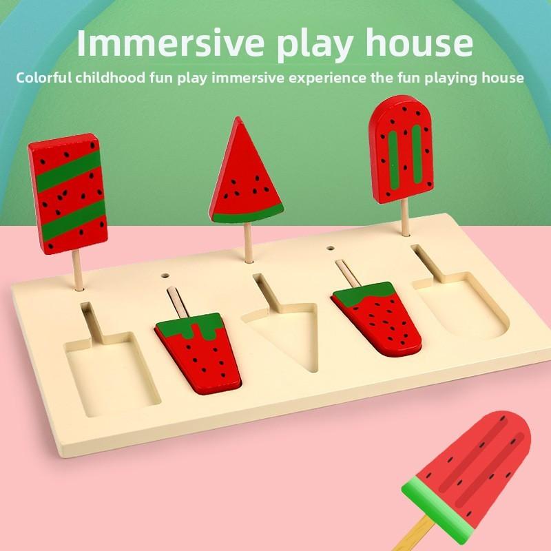 Kids Wooden Pretend Play Ice Cream And Lollipop Set With Interactive Logic Toys For Children