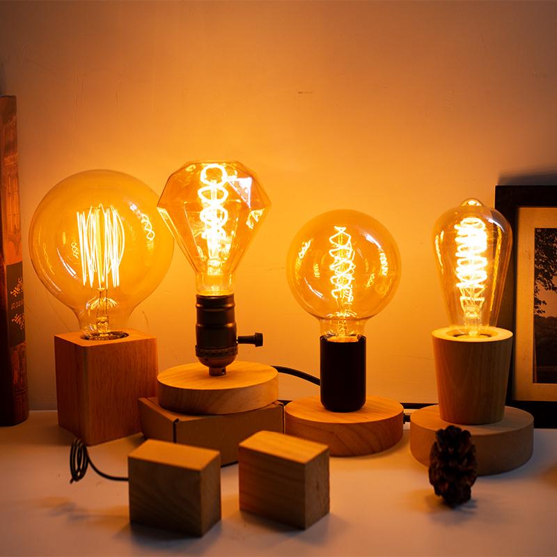 

Retro Wood Table Lamp E27 Socket Vintage Desk Lamp Base Holder EU Plug Bedside Lamp Decoration Wooden Base Table Light 220V