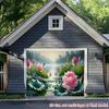 Serene Misty Lotus Tapestry, Pink Water Lilies and Green Leaves on a Calm Morning Lake, Peaceful Zen Wall Art