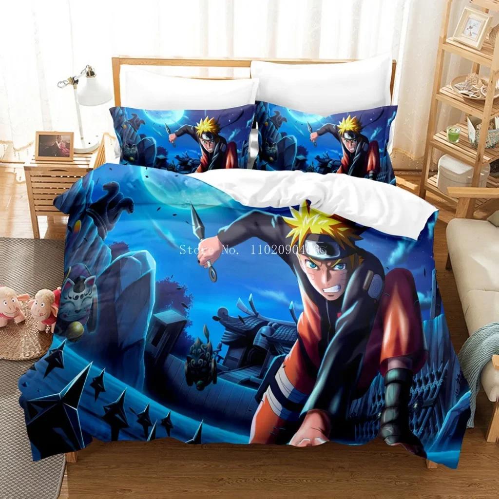 Uzumaki Naruto Bedding Set Quilt Cover Sasuke Cartoon Anime Bed Bedroom Duvet Cover Beddings Suit Children Boys Birthday Gi