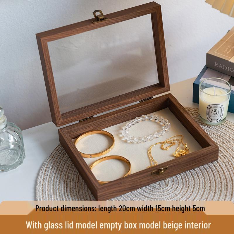 High-End Walnut Wood Grain Flip-Top Jewelry Box – Dustproof, Anti-Oxidation Ring Display