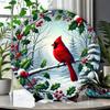 1PC Cardinal and Holly Berry Round Wreath Wall Art Decor Hanging Iron Metal Painting for Christmas Gift Home Garden Porch Bar Cafe Office