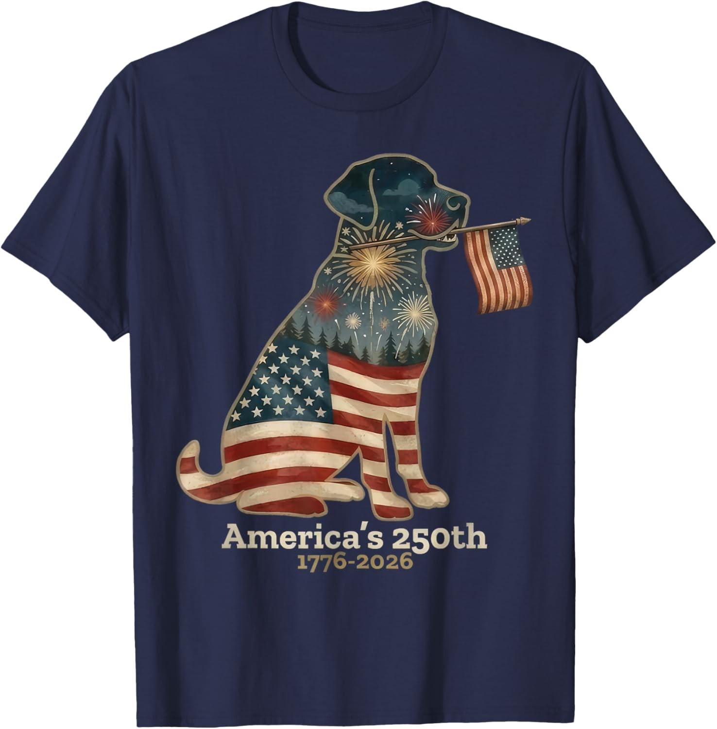 Labrador Retriever America s 250th Patriotic Dog Fireworks Unisex T-Shirt S разноцветный