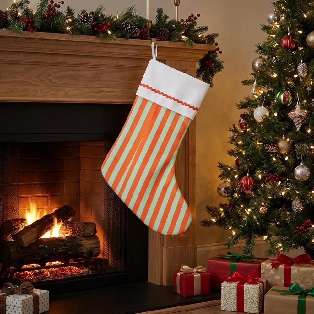 Fresh-Style Hanging Gift Bag Striped Festive Stocking Unique Christmas Gift Sock Indoor Decoration