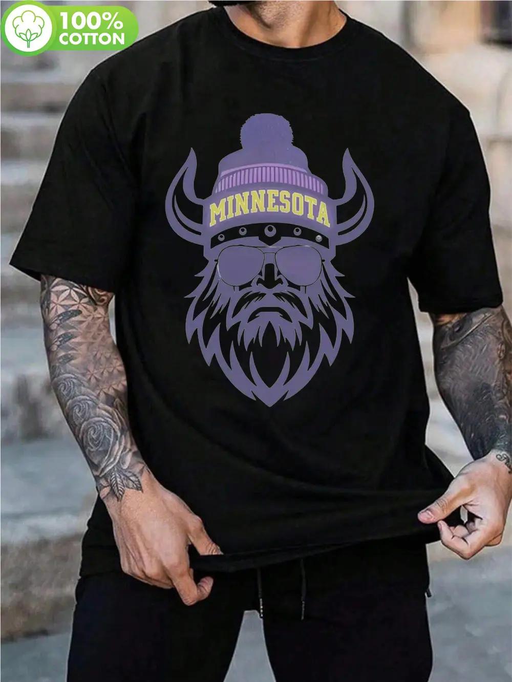 

Retro Minnesota Graphic T-shirt - 100% Cotton Loose Fit Casual Tee with Purple & Yellow Team Print L