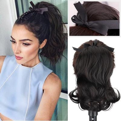 Synthetic Short Wavy Ribbon Wig Clip In Ponytail Extensions Heat Resistant Fiber Black Ponytail Wig For Women Cosplay Use