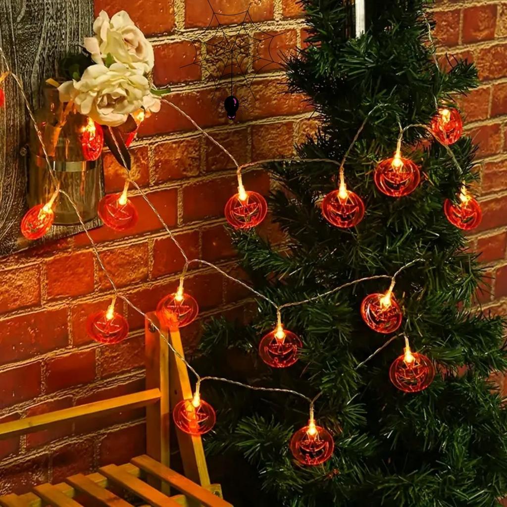 1pc 20LED Orange Flat Hollow Halloween Pumpkin Lights String Battery Powered Suitable For Home Party Garden Yard Halloween Decor