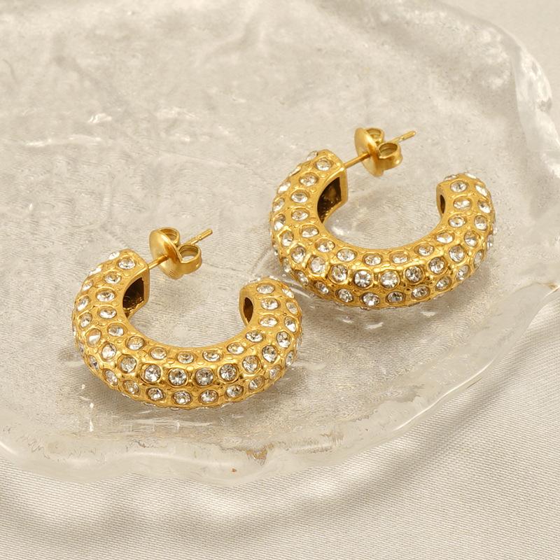 Personalized new fashion stainless steel diamond earrings, high-end light luxury titanium steel earrings, trendy women's models