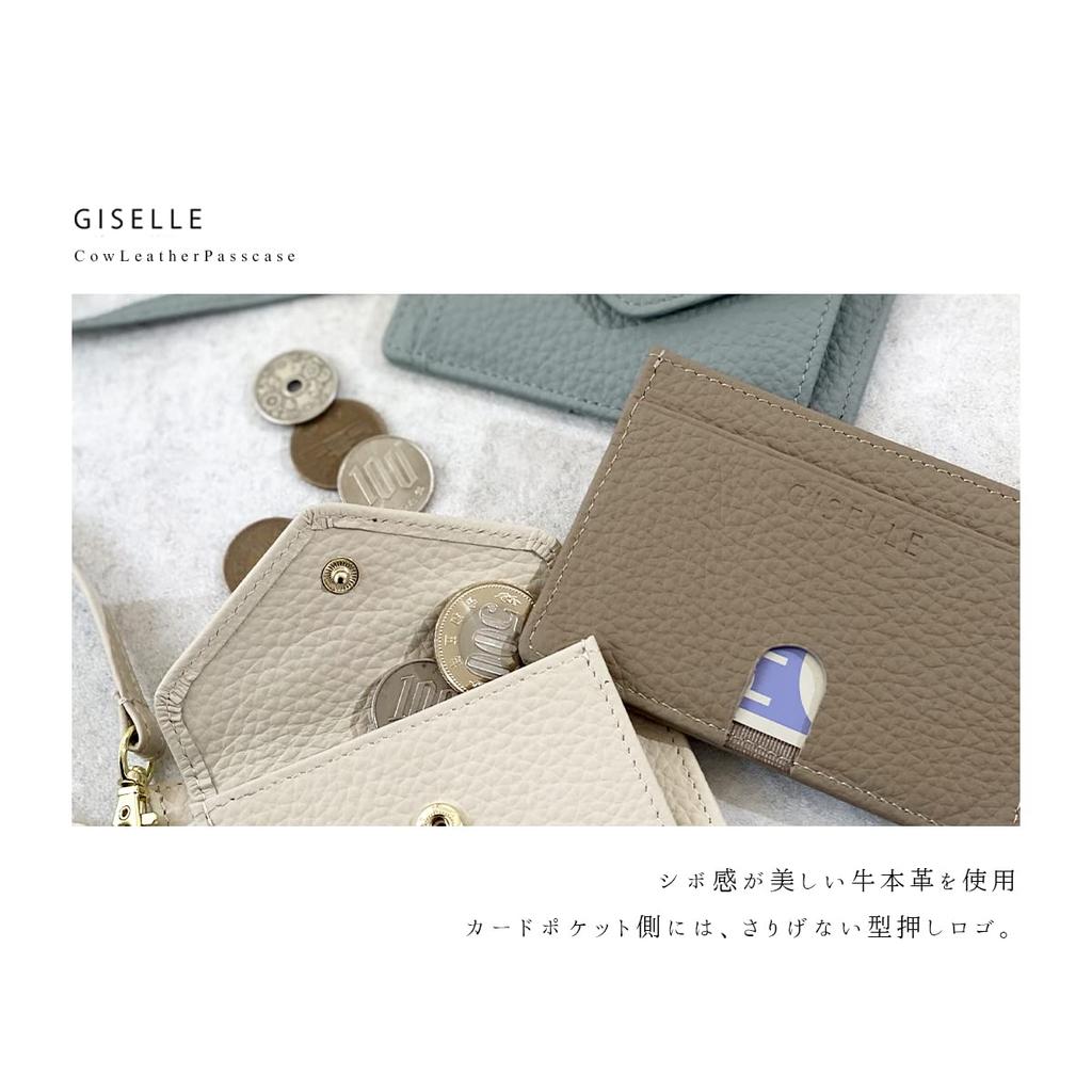 Gisele Pass Case, Commuter Pass Holder with Reel, Coin Purse, Card Case, Card Slots, Thin and Lightweight Genuine Cowhide Leather Mini Wallet for Men