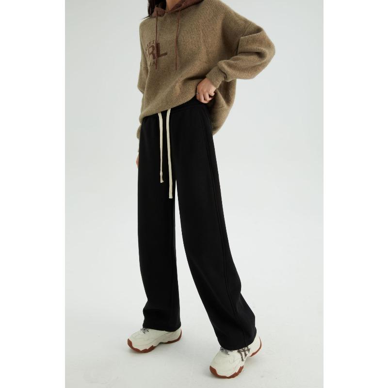

[Gram cashmere wide-leg pants] Winter women s clothing imitation cashmere thermal loose sweatpants cotton straight tube high waist and thin L( 50-57.5kg )