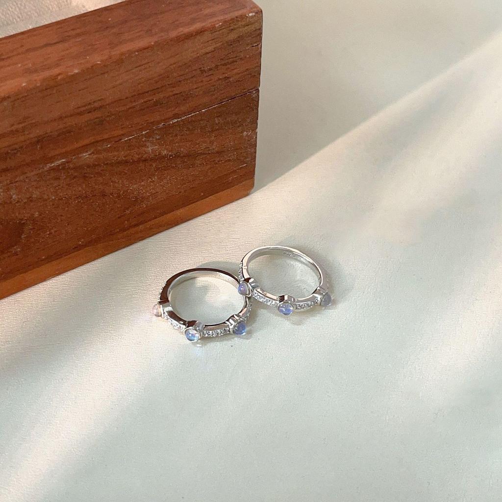 Yinruitai S925 Sterling Silver Ocean Starry Sky Moonstone Diamond Ring