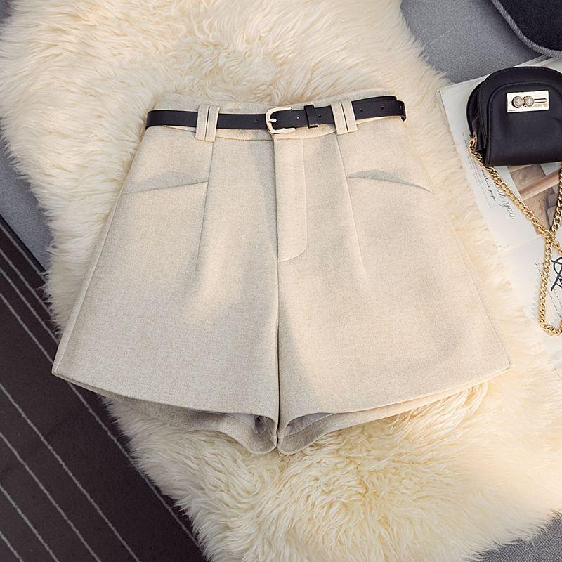 Women's High-Waisted A-Line Woolen Shorts, Autumn/Winter 2025 - Slim Fit, Versatile, Wide-Leg Design with 1 Pocket