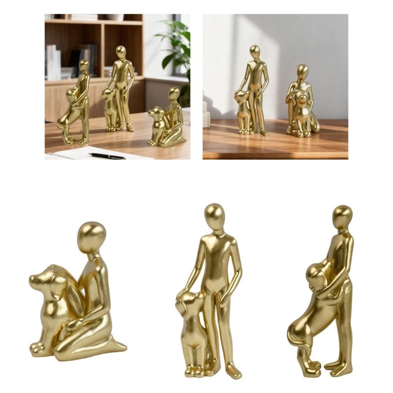 Resin Figurine Man and Dog Sculpture Collectible Ornament Gift for Dog Lover Living Room Bedroom Desktop Shelf Display