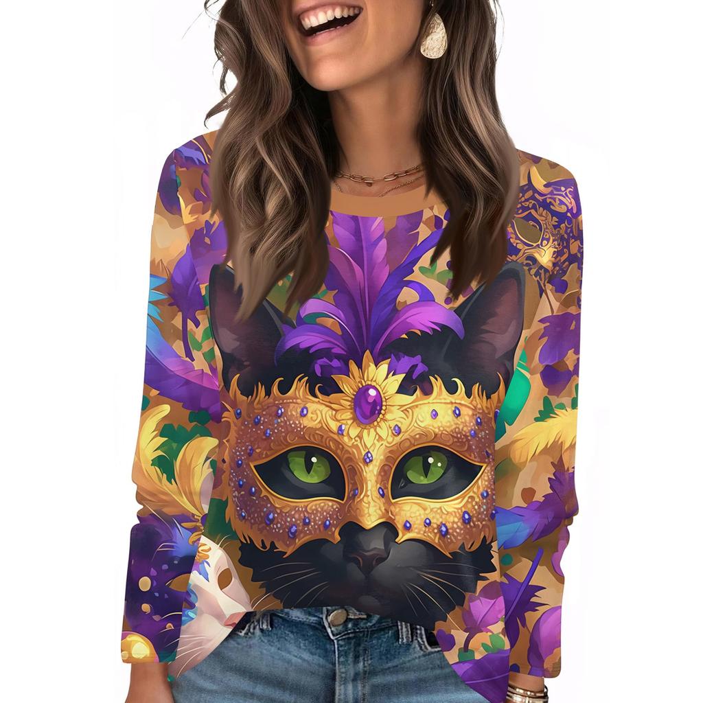 Long Sleeve Shirts For Women Cute Print Graphic Tees Blouses Casual Plus Size Basic Tops Pullover