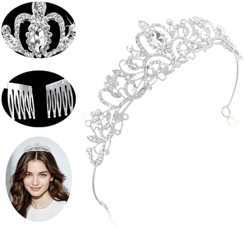 Yeenano Silver Tiara Princess Costume for Women Crown Girls Cinderella Dress Crown Birthday Tiara Wedding Headpiece for Weddings Parties Proms