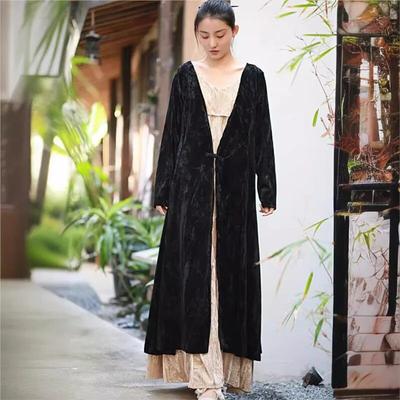 Woman Spring Print V-Neck Vintage Long Sleeves Personality Coat Retro One Buckle Chinese Style Coats