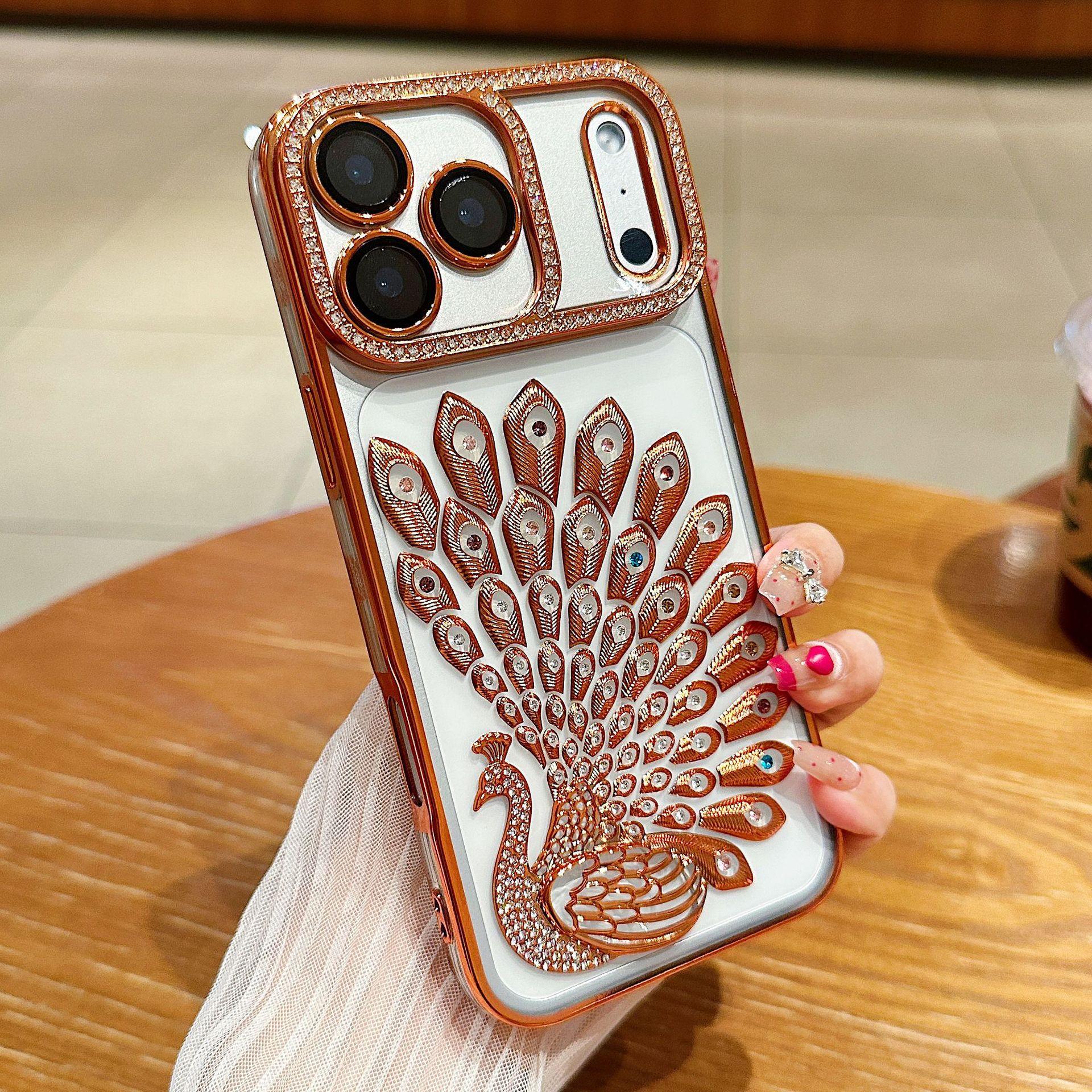 

Colored Diamond Glitter Powder Is Suitable for IPhone17Promax Phone Case Electroplating Peacock Apple 16 Full Package Drop Protection Case iPhone17