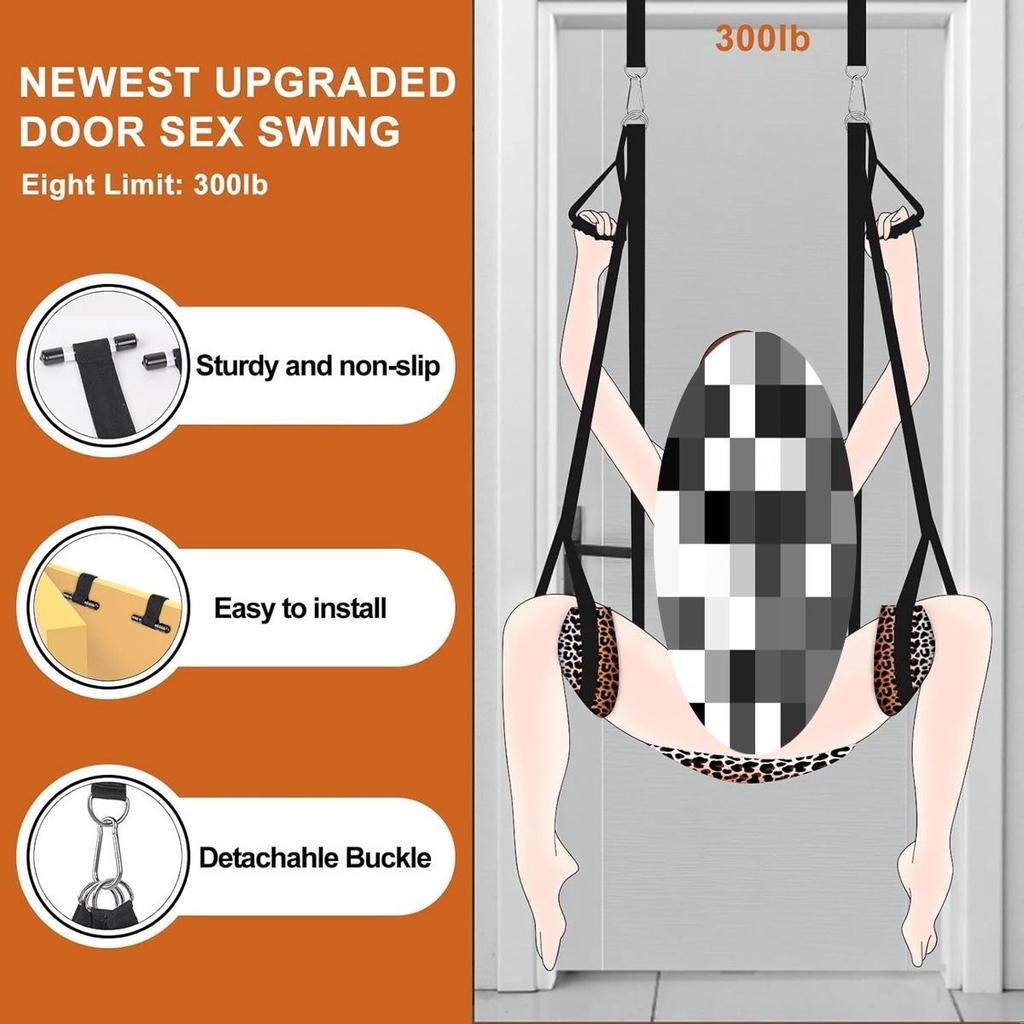 Upgraded SM Leopard Print Swing for Adults - Doorway Sex Seat Toy