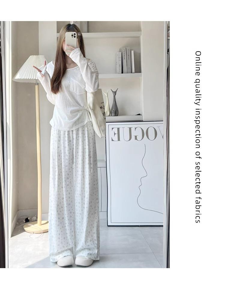 Women's Summer Floral Wide-Leg Pants: High-Waisted, Elastic Waist, Mori Style, Petite 145-150, Casual & Loose.