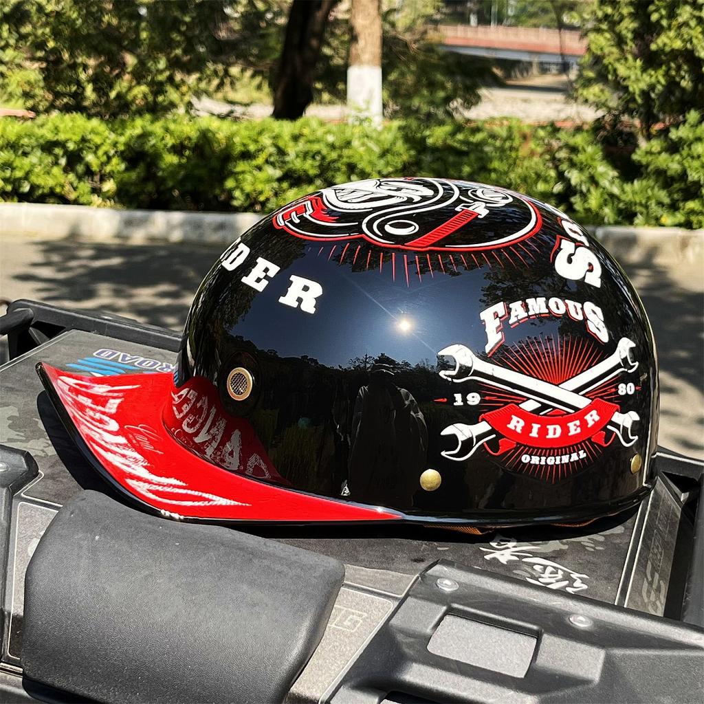 Summer Half Helmet Motorcycle Baseball Helmet Summer Men's and Women's Retro Harley Electric Locomotive Helmet
