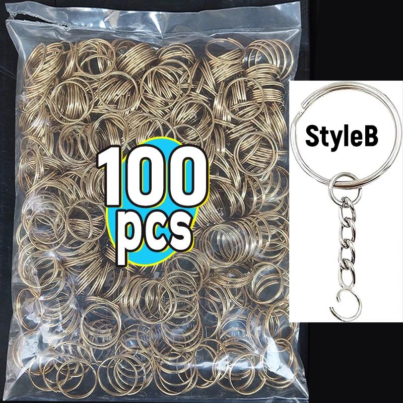 50 100 Stuks Roestvrij Staal Metaal Lege Sleutelhanger Sleutelhanger Splitringen Doe-het-zelf Sleutelhanger Sleutels Ring Karabijnsluiting Sleutel Hanger Kettingen Gespen gray