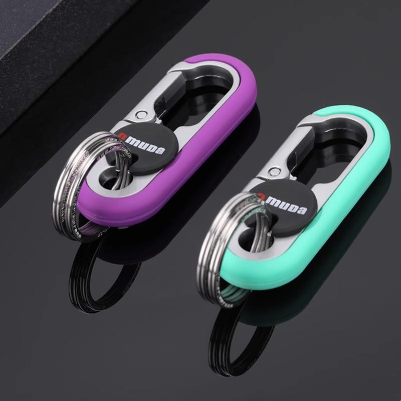 Stainless Steel Car Keychain with Double Rings - Unisex Waist-Hanging Keyring Pendant for Couples