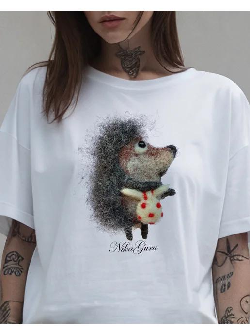 Summer hedgehog print T-shirt 4XL