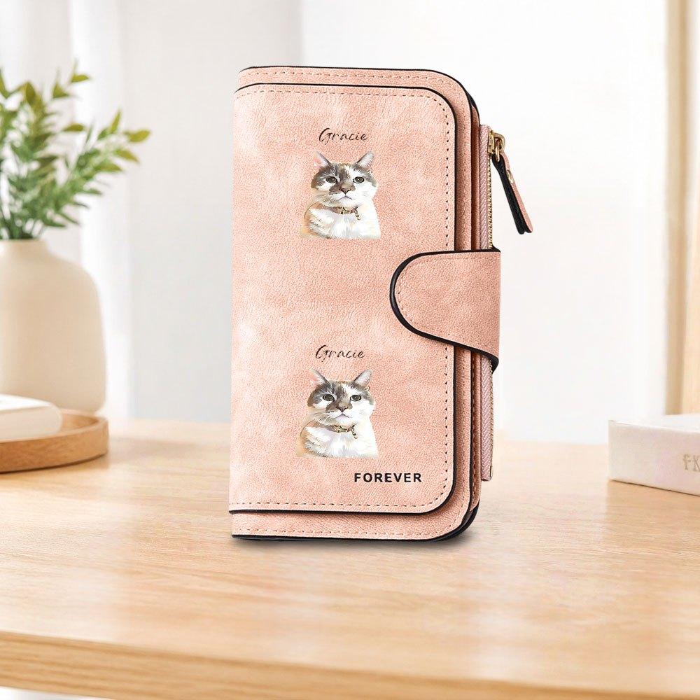 Three colored cat print long zipper wallet large capacity card holder unisex clutch bag stylish zippered coin purse suitable for daily commute work