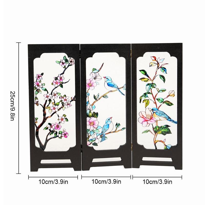 Creative Chinese-Style Floral Bird Acrylic Screen Ornament Retro Pattern Screen Crafts Desk Display Craft Home Decoration Gift