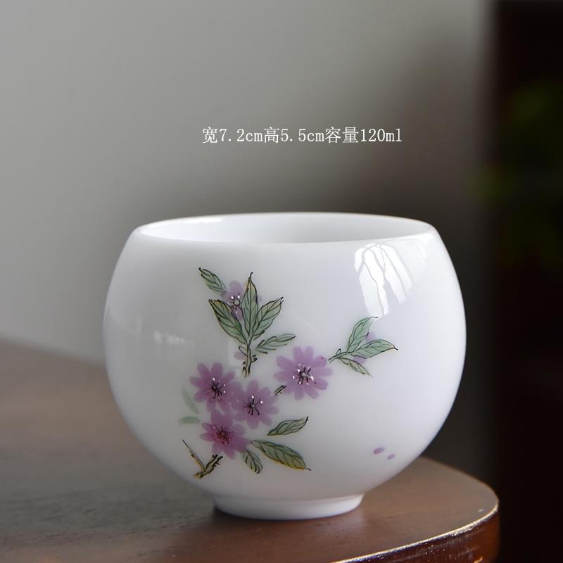 120 ml Teetasse aus Eissamen-Schafsfett-Jade-Porzellan, handbemalte Blumen-Meistertasse, Zen-Meditations-Presstasse, Chazhan-Kung-Fu-Teeservice
